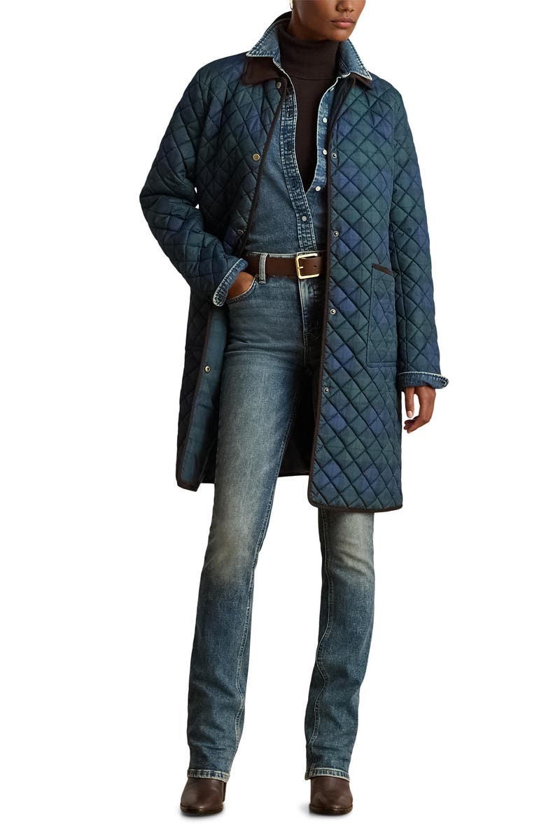 Lauren Ralph Lauren Tartan Quilted Coat, Main, color, Blackwatch