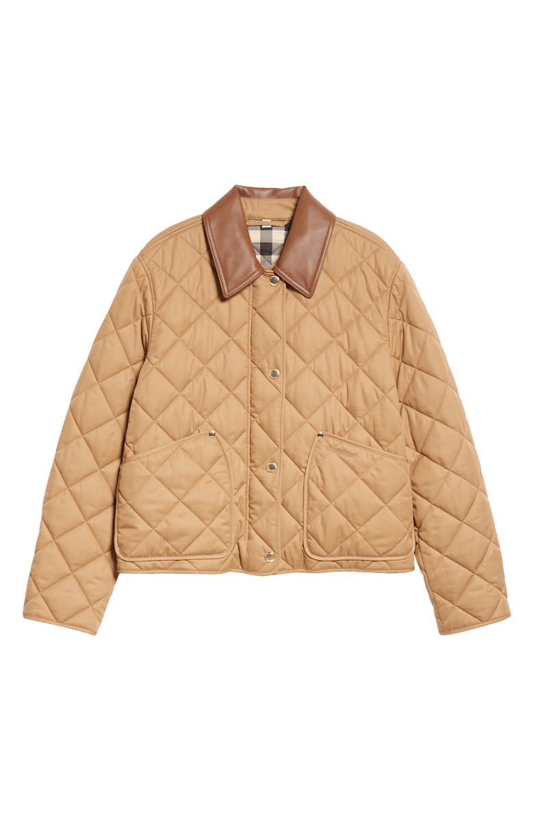 Burberry Lanford Diamond Quilted Jacket with Leather Collar, Alternate, color, 