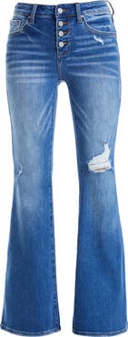 Bayeas Exposed Button Mid Rise Flare Jeans