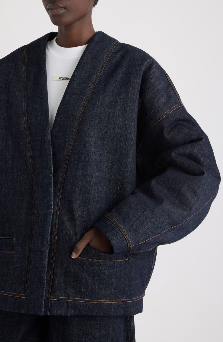 Jacquemus Le Cardigan de-Nîmes Oversize Denim Cardigan, Alternate, color, Dark Navy