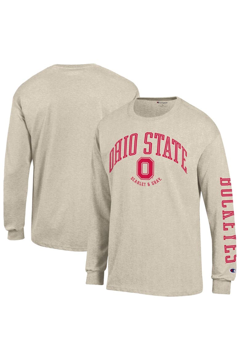 Men's Champion  Heather Oatmeal Ohio State Buckeyes Neutral Arch Long-Sleeve T-Shirt, Main, color, Oatmeal