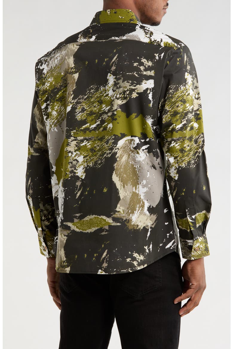 Abstract Print Long Sleeve Button-Up Shirt, Alternate, color, BLACK GREEN WHITE