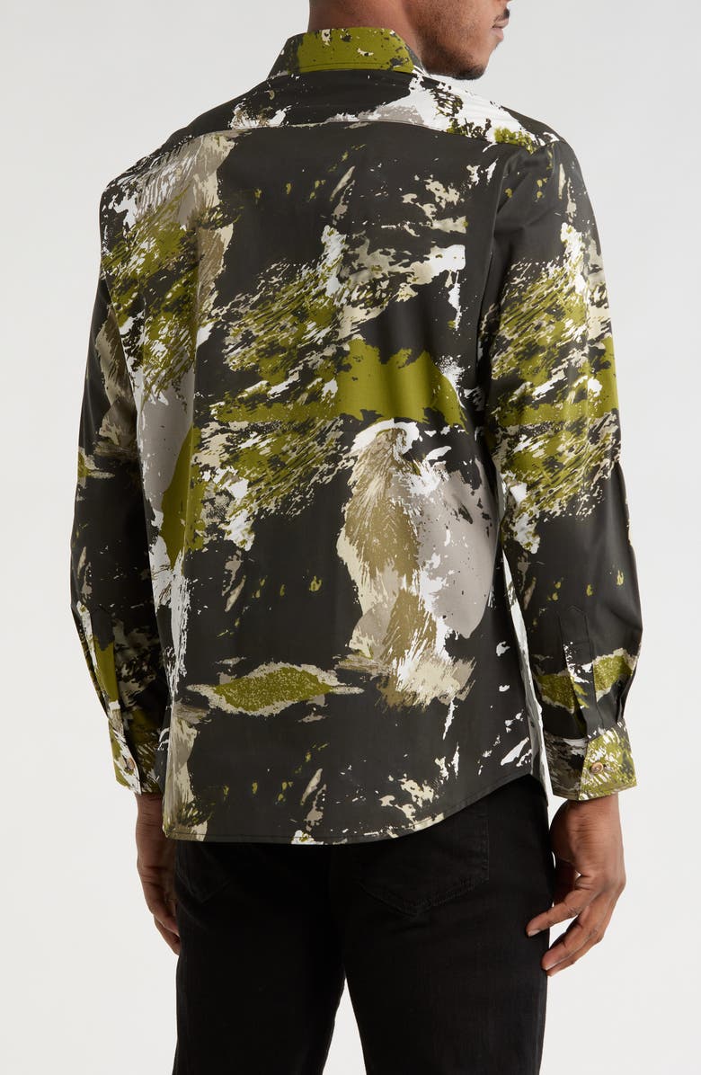 Von Dutch Abstract Print Long Sleeve Button-Up Shirt, Alternate, color, Black Green White