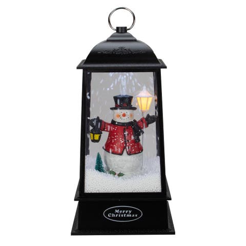 Lighted Snowman Christmas Lantern with Falling Snow - 13" - Black