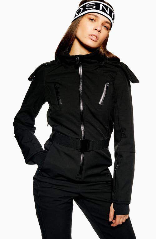 Topshop Faux Fur Trim Snowsuit In Black