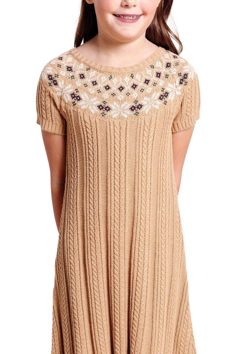 Baby Girls' Organic Fair Isle Cable Sweater Dress, Infant, Alternate, color, Ivory Fair Isle Cable