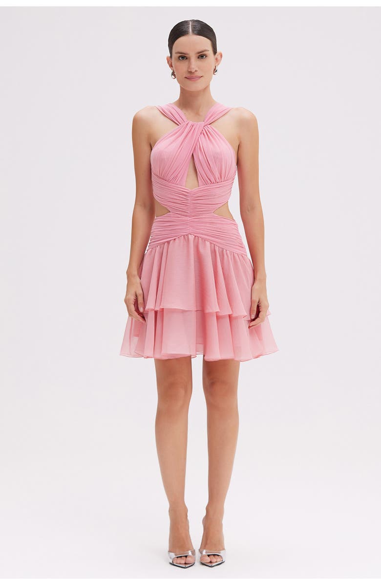 PatBO Silk Plisse Essence Halterneck Mini Dress, Alternate, color,