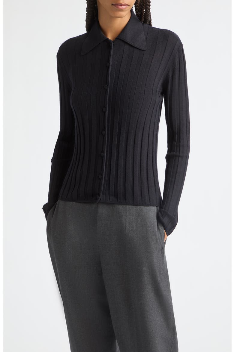 Rib Extrafine Merino Wool Cardigan, Main, color, NAVY