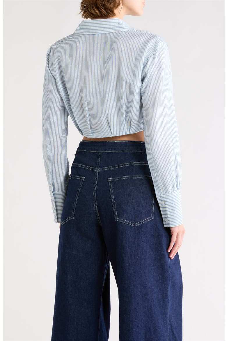 Striped Pleated Cropped Shirt, Alternate, color, BLUE STRIPE