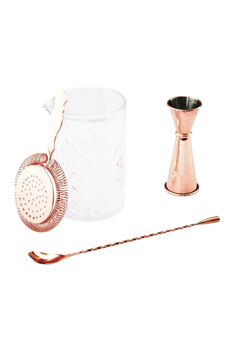 Vintage Inspired Glass Barware Set, Main, color, Copper