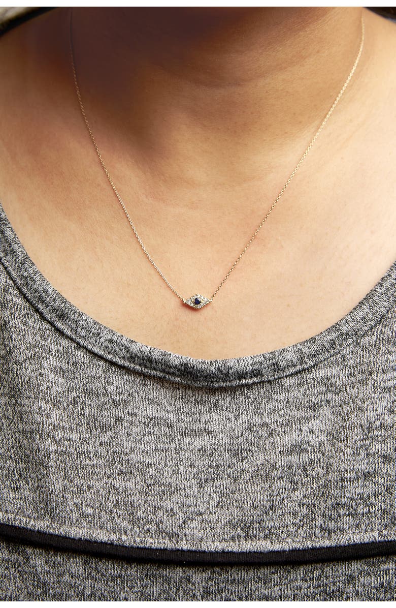 Haus of Brilliance 10K Gold Sapphire and Diamond Accented Evil Eye Pendant Necklace, Alternate, color, Yellow