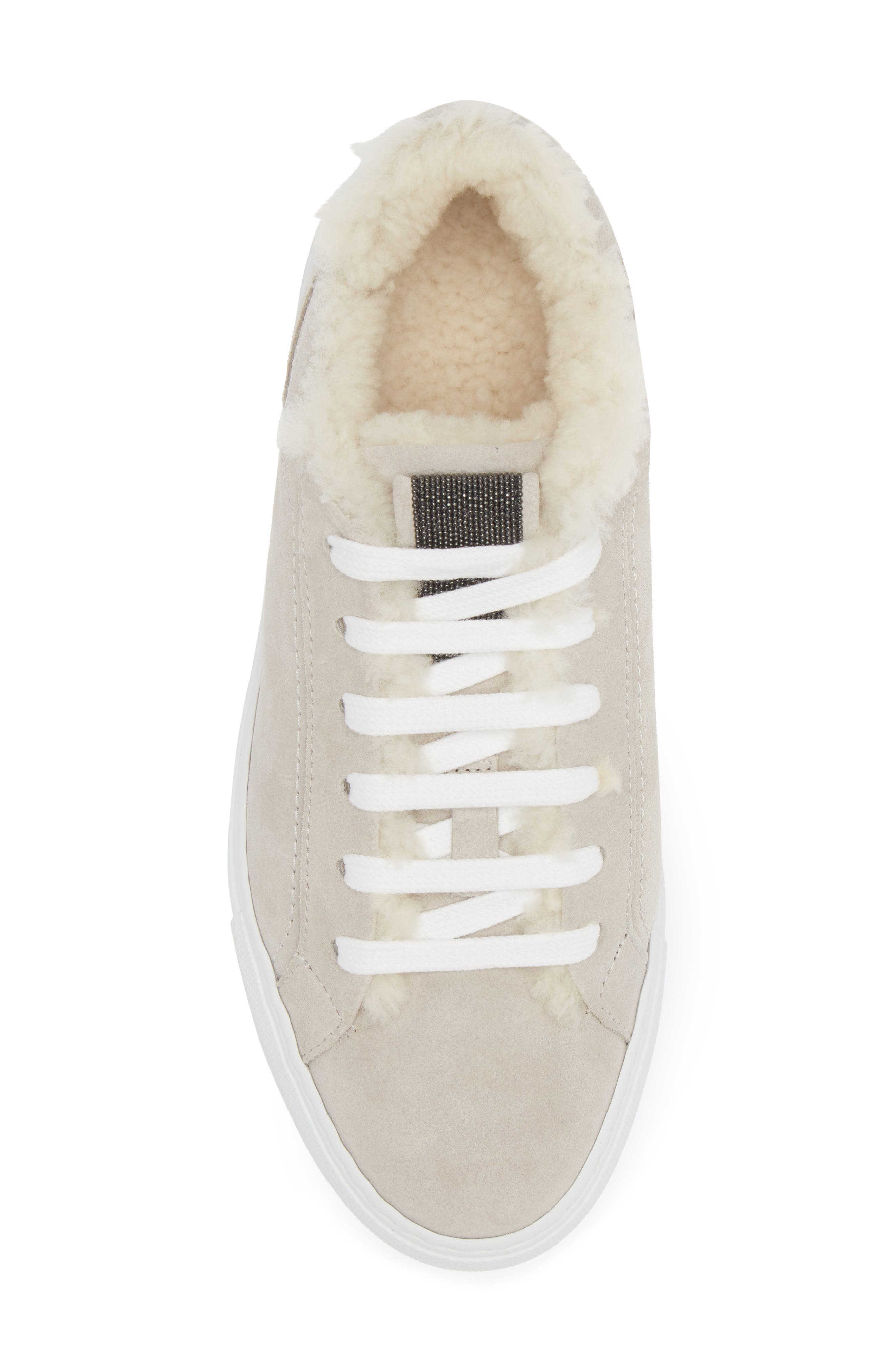 Brunello Cucinelli Monili Detail Genuine Shearling Lined Suede Sneaker, Alternate, color, C9593 Quarzo