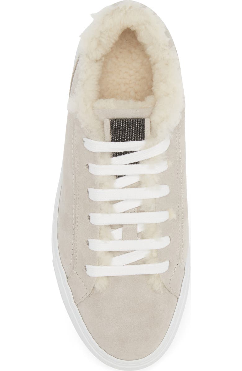 Brunello Cucinelli Monili Detail Genuine Shearling Lined Suede Sneaker, Alternate, color,