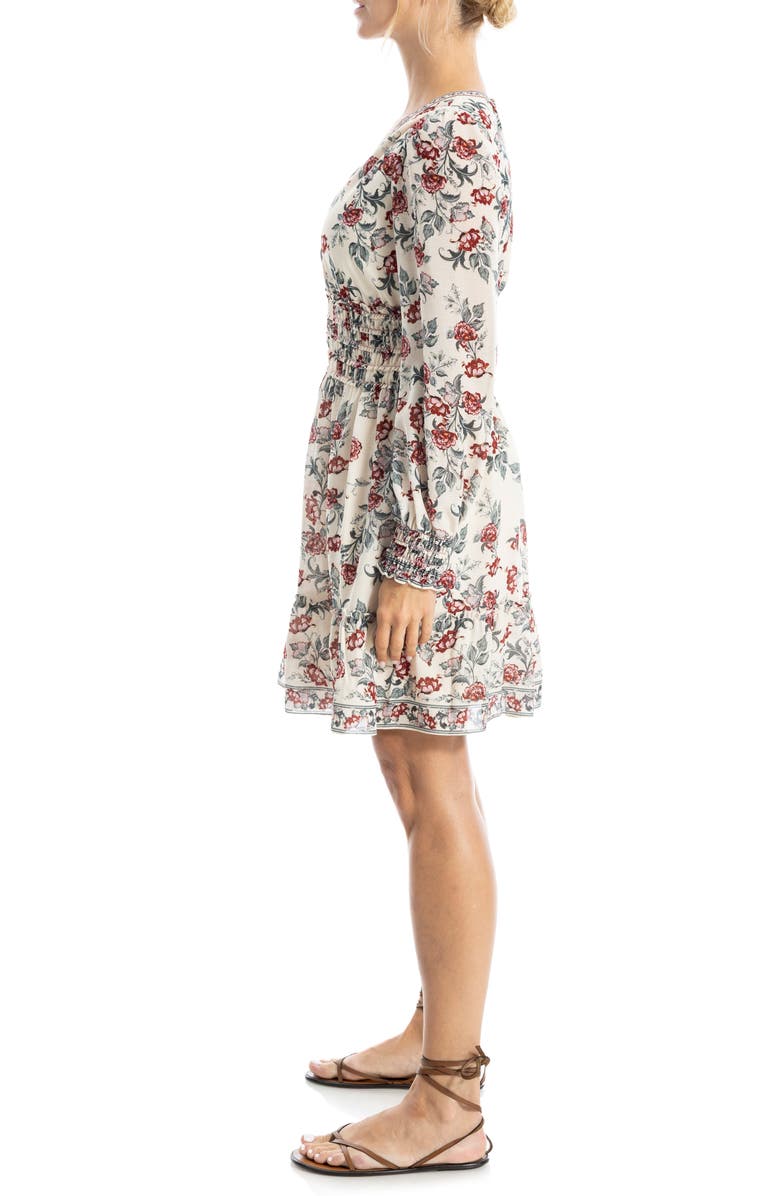 MAX STUDIO Long Sleeve Smocked Georgette Minidress, Alternate, color, Pink/ Red Passion Blooms