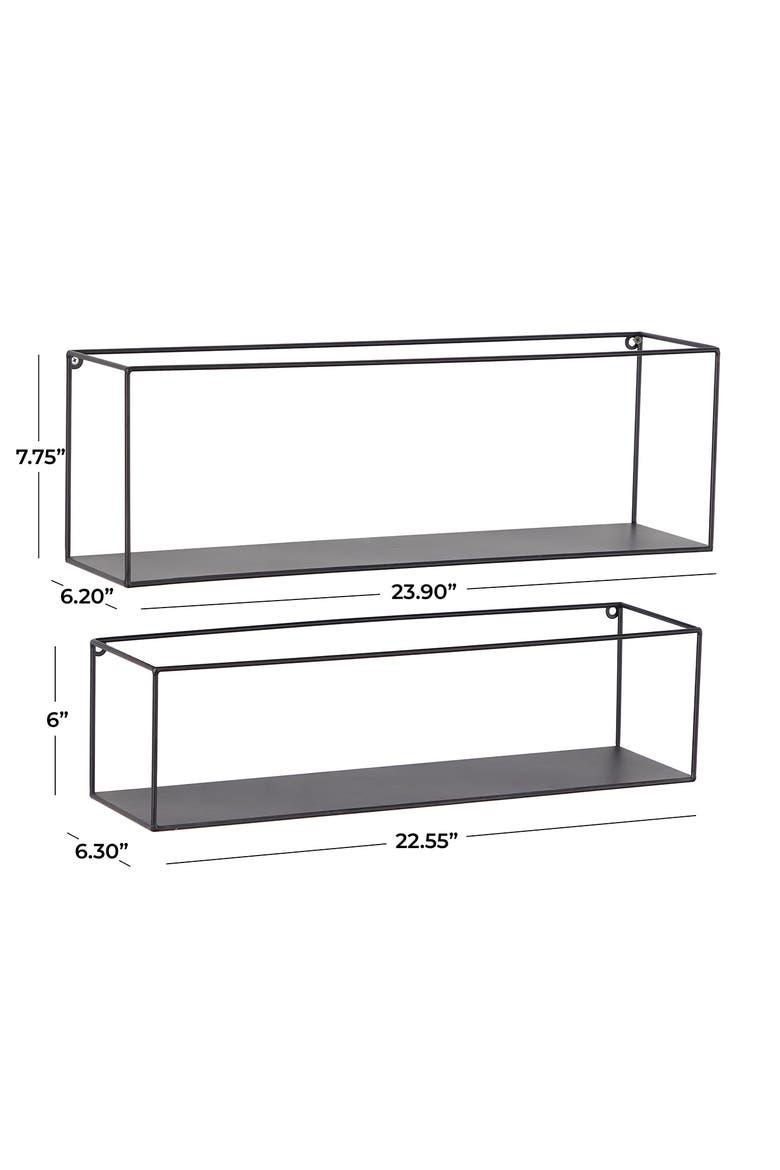 Black Metal Modern Wall Shelf - Set of 2, Alternate, color, BLACK