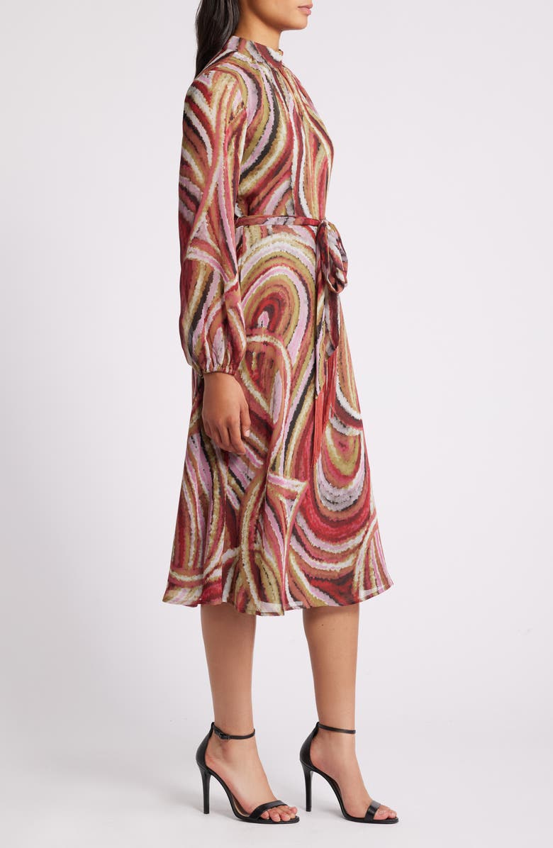 Tahari ASL Print Tie Belt Chiffon Midi Dress, Alternate, color, 