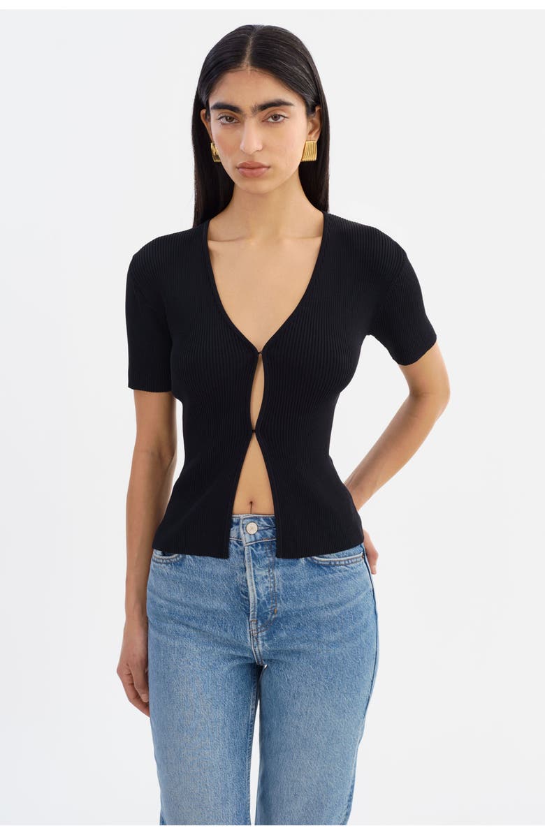 LAMARQUE AURELIE | Rib Knit Short Sleeve Top, Main, color, Black