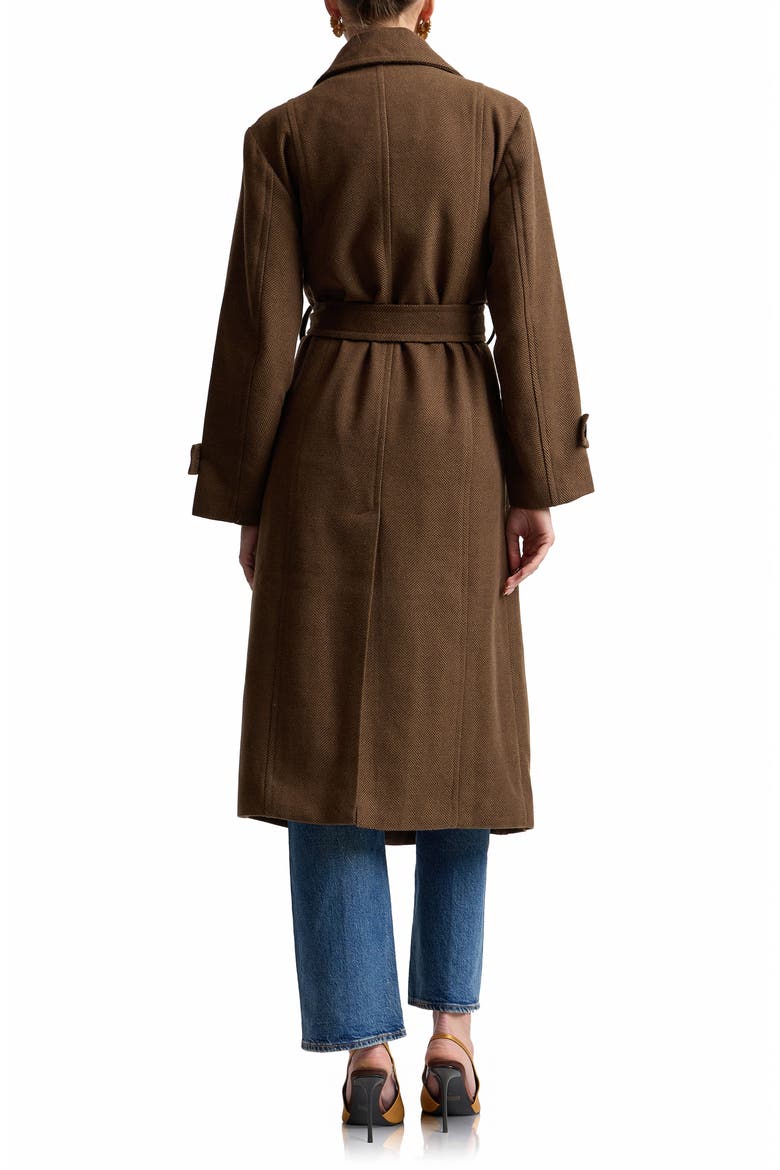 Belted Funnel Neck Herringbone Trench Coat, Alternate, color, TAWNY