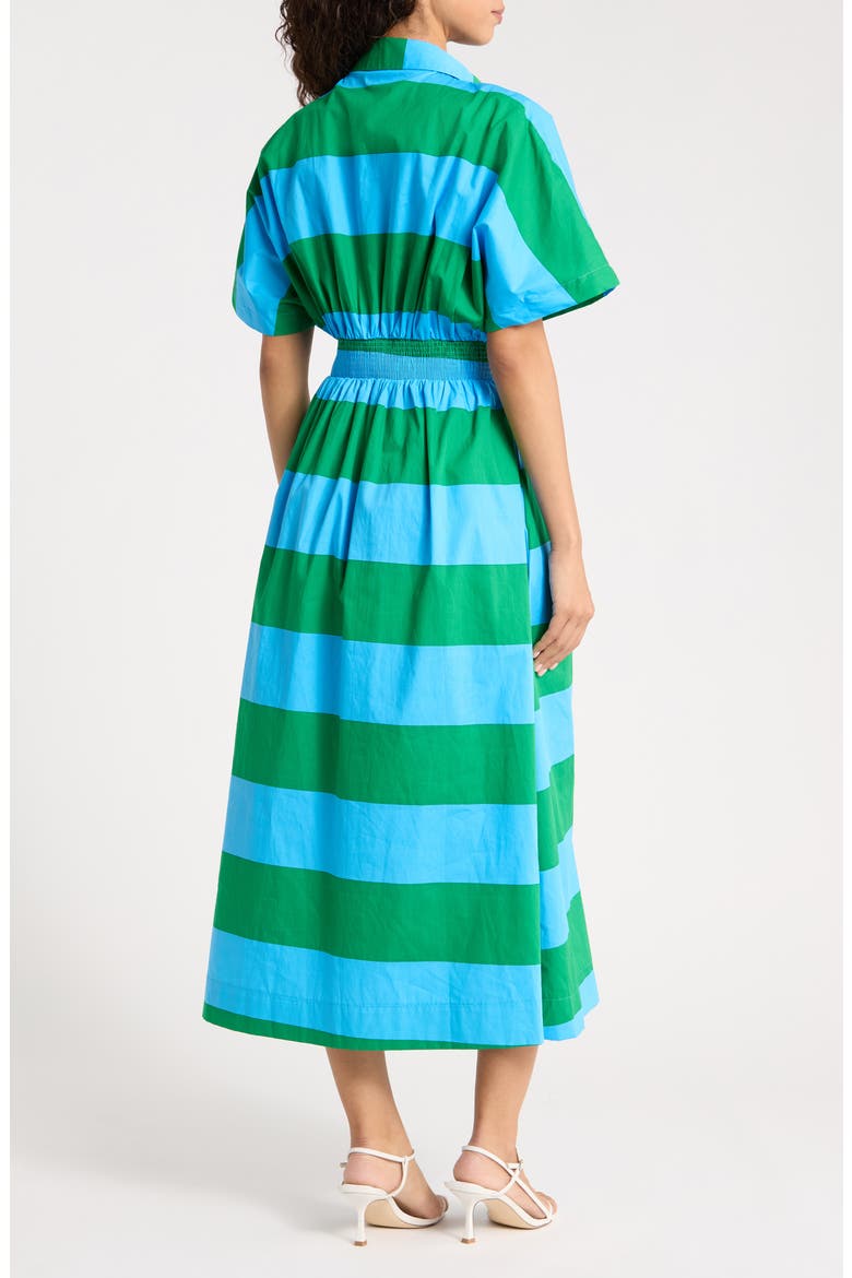 Wilderra Pleated Cotton Maxi Shirtdress, Alternate, color, BLUE-GREEN-STRIPE