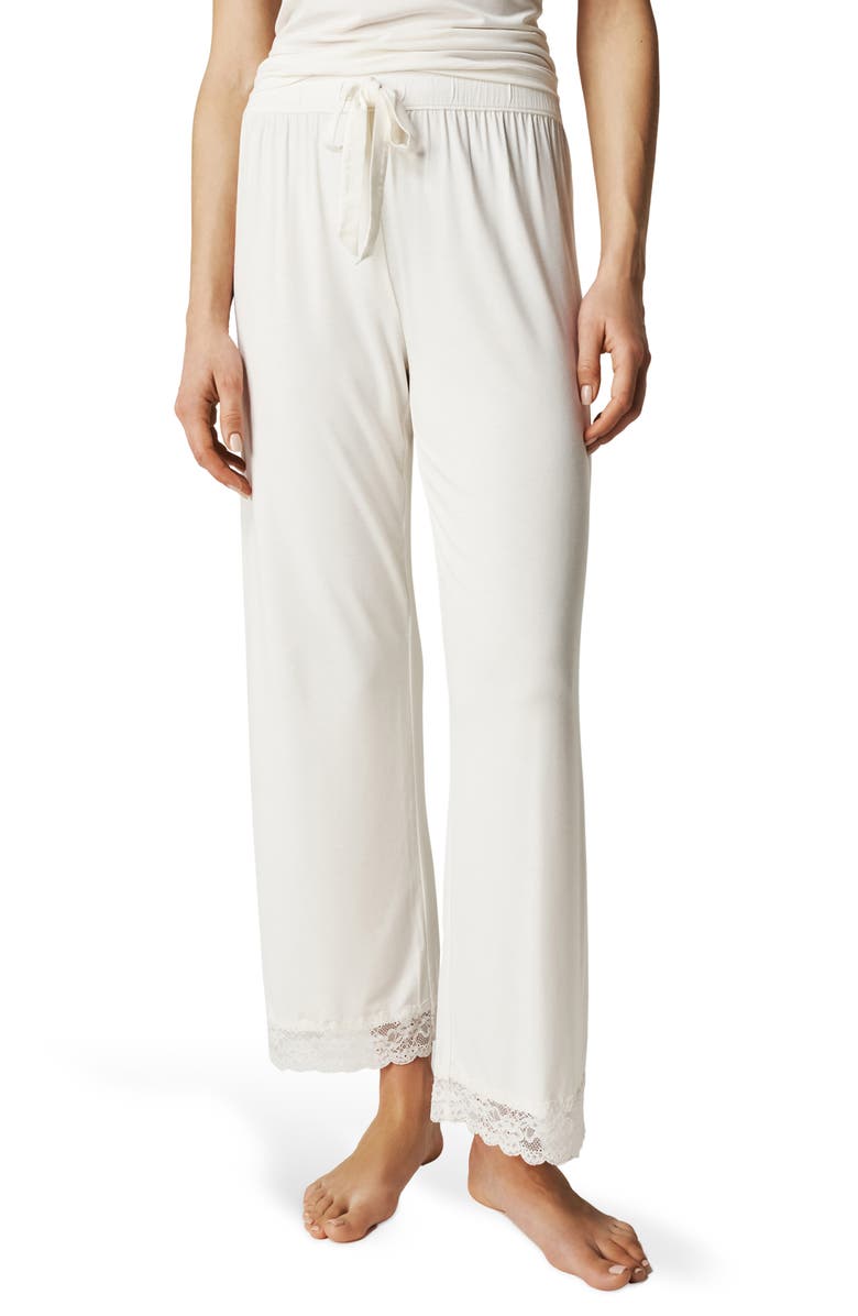 Posh Peanut Lace Trim Pajama Pants, Main, color, White