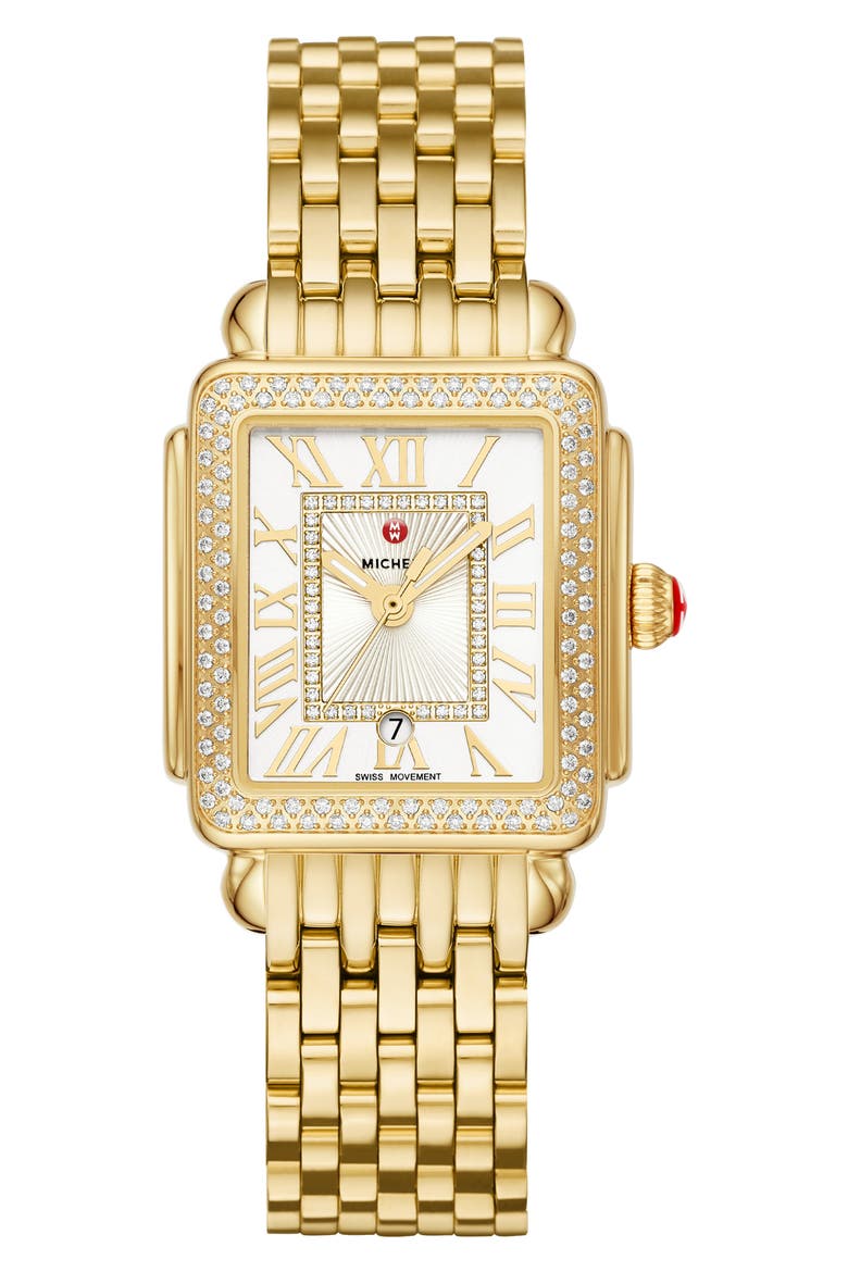 Deco Madison Mid Diamond Bracelet Watch, 29mm x 31mm, Main, color, GOLD/ SILVER/ GOLD