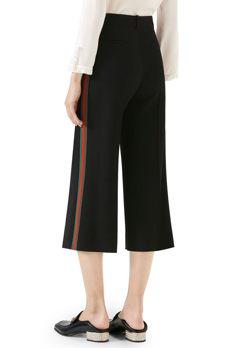 Gucci Side Stripe Cady Wide Leg Crop Pants, Alternate, color,