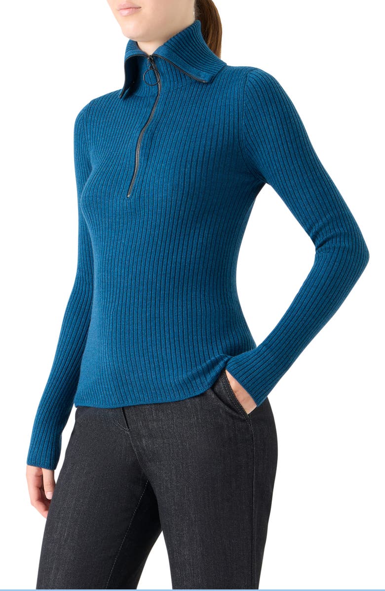 Akris punto Virgin Merino Wool Half Zip Turtleneck Sweater, Alternate, color, Teal