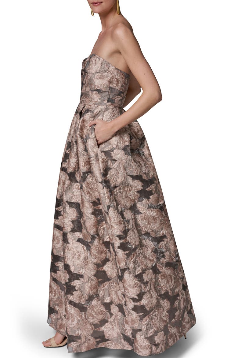 Metallic Floral Jacquard Gown, Alternate, color, SNOW PETAL