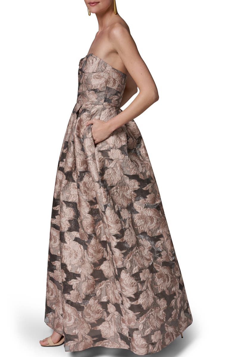 Donna Karan New York Metallic Floral Jacquard Gown, Alternate, color, Snow Petal