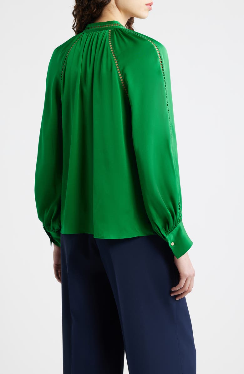 Elie Tahari The Angie Tie Neck Stretch Silk Top, Alternate, color, Green Lark
