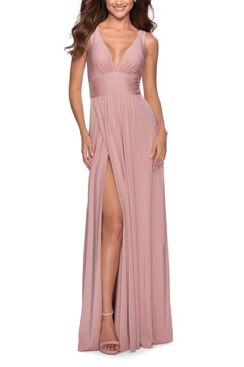 Empire Waist Gown with Deep V Neckline
