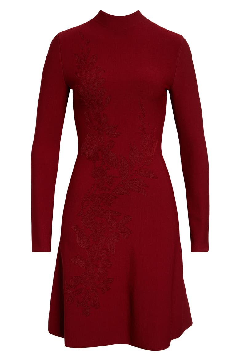 Velvet Jacquard Knit Minidress, Alternate, color, OXBLOOD