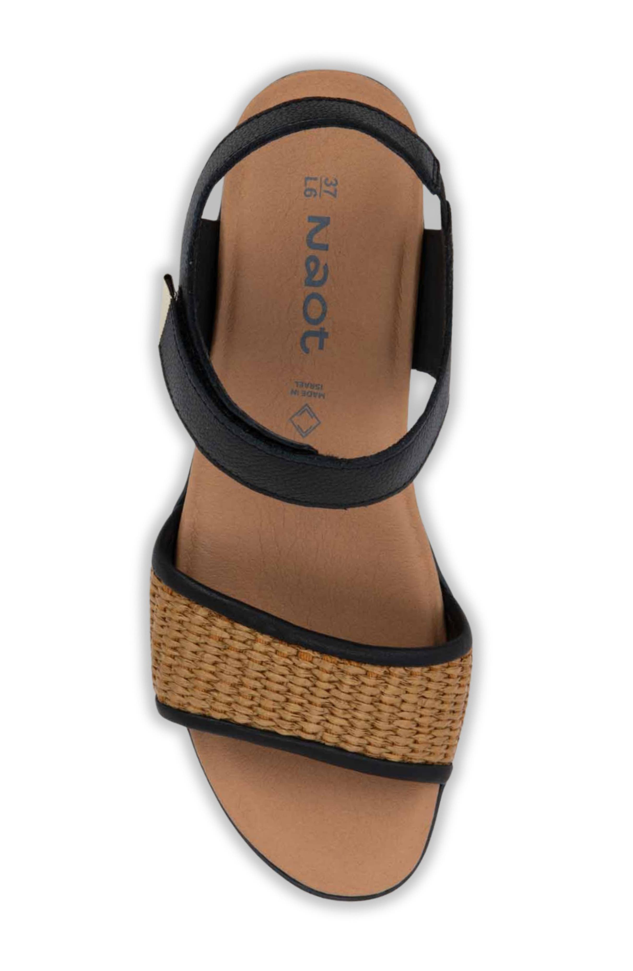 Naot Summer Wedge Sandal, Alternate, color, Black/ Raffia
