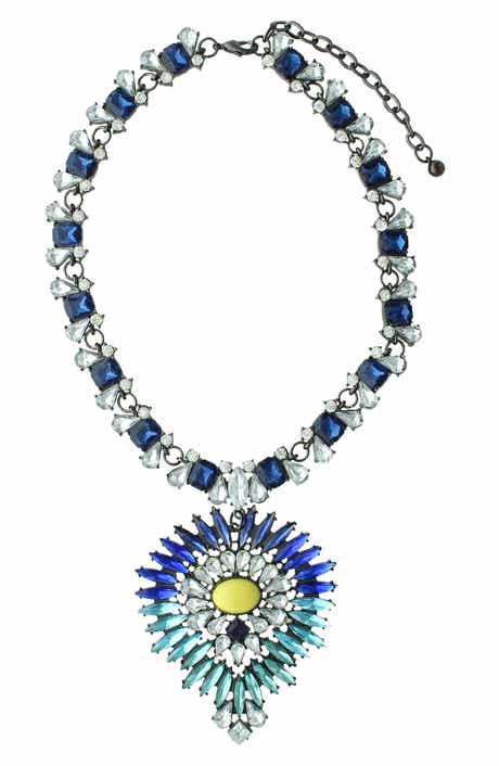 OLIVIA WELLES Mixed Stone Pendant Statement Necklace
