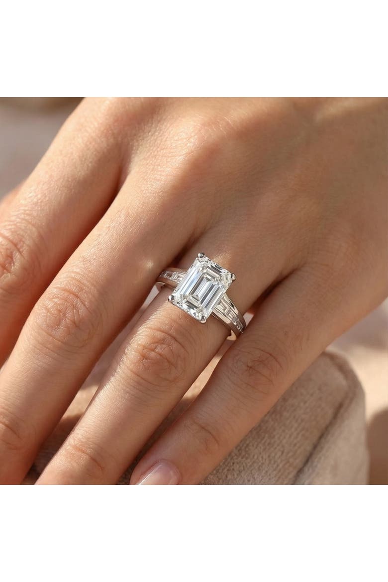 Certified 4 1/2Ct Emerald Diamond Baguette Engagement Ring 14k Gold Lab Grown, Alternate, color, 14k White Gold