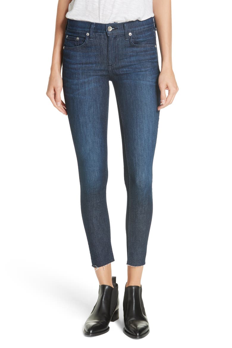 Raw Hem Ankle Skinny Jeans, Main, color, TONAL RIVER
