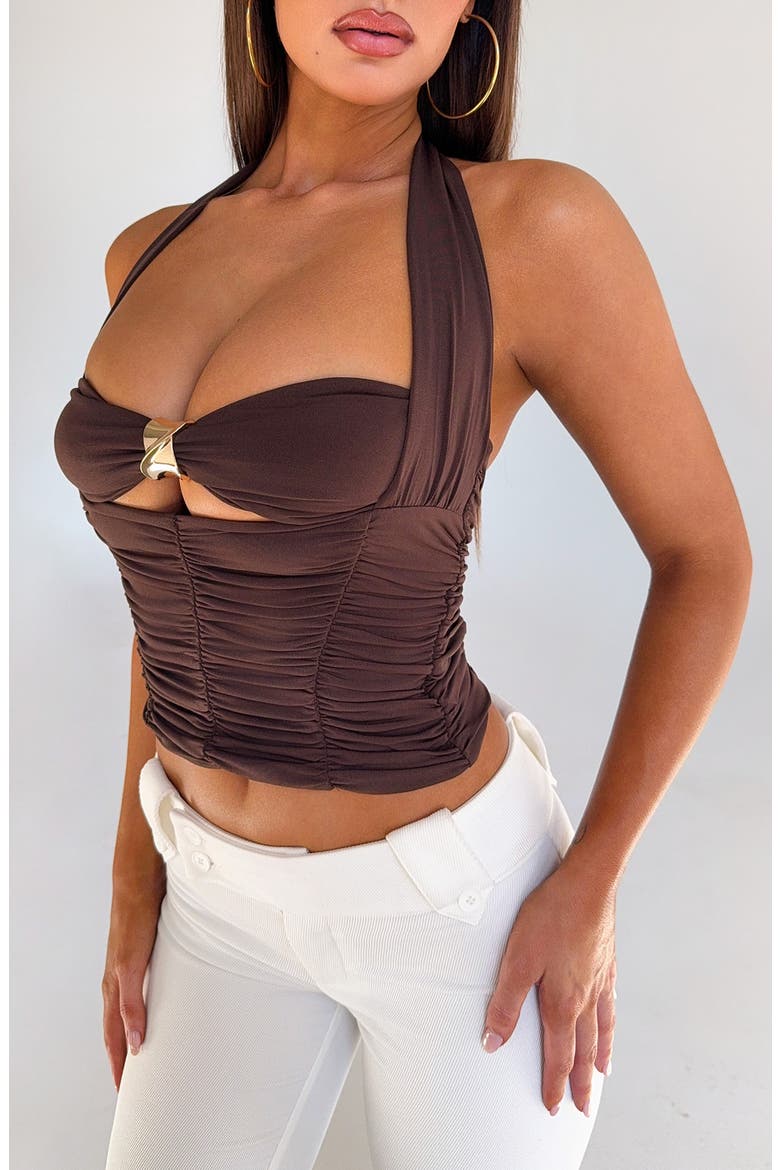 Briallen Ruched Crop Halter Top, Alternate, color, CHOCOLATE BROWN