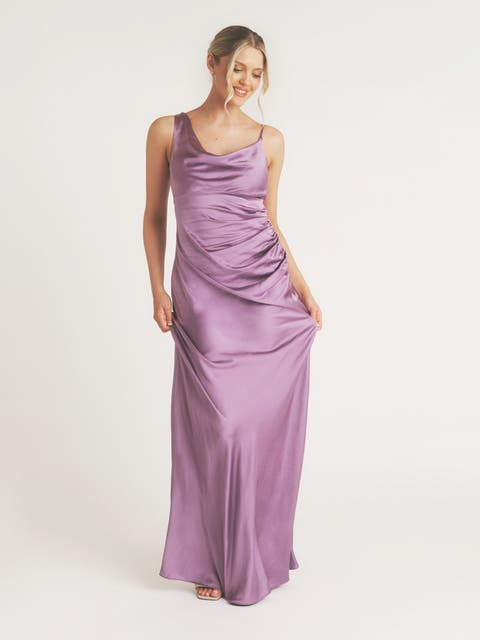 Cowl Front Asymmetric Bridesmaid Dress
