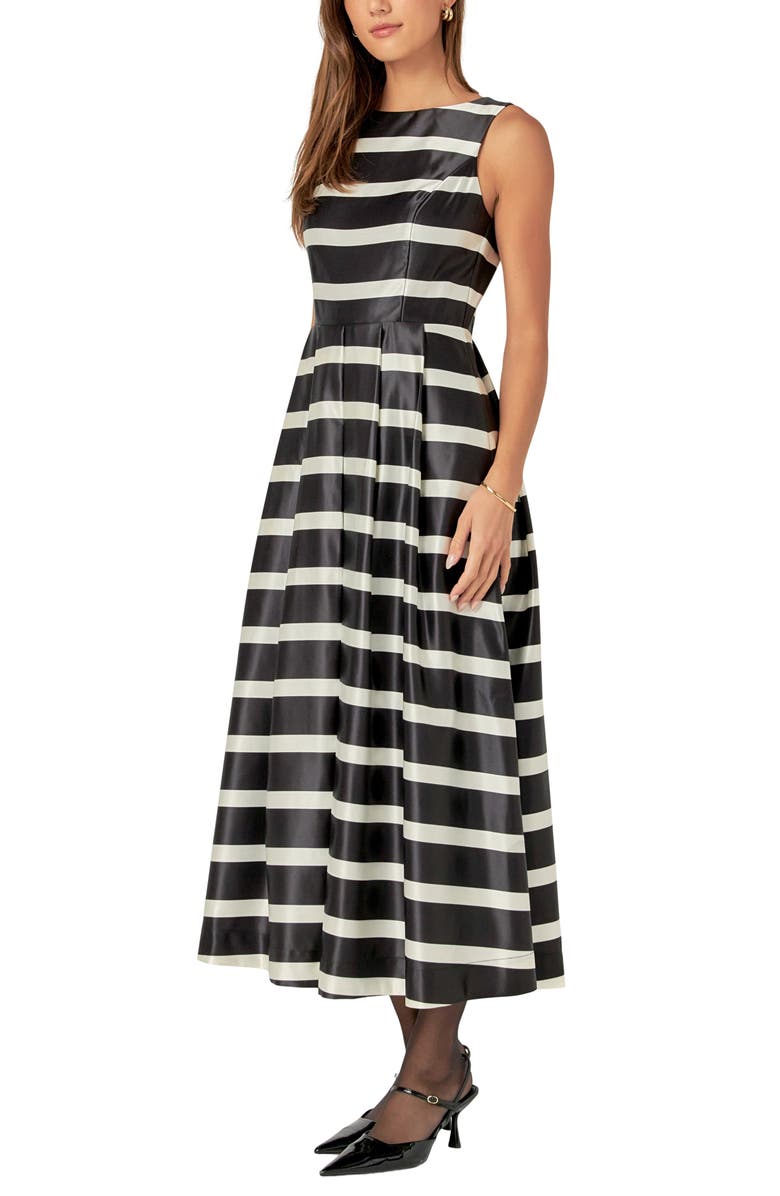 English Factory Stripe Sleeveless Midi Dress, Alternate, color, Black/White