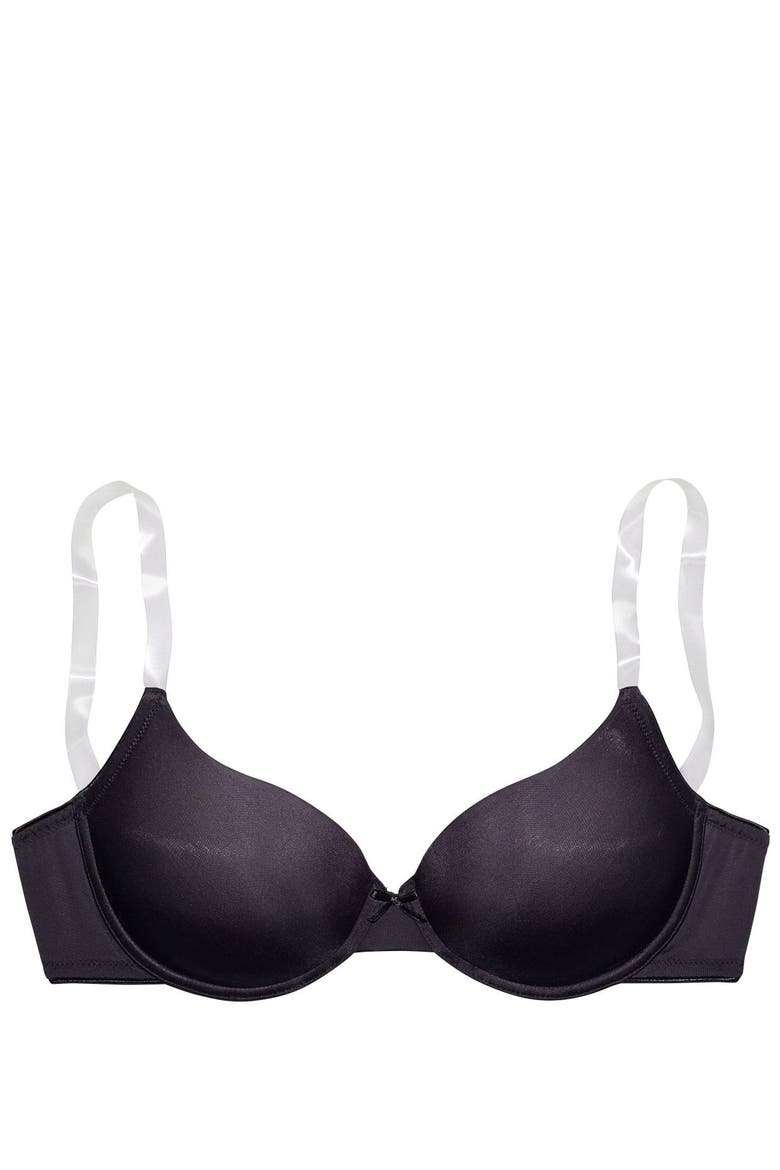 Underwire Clear Strap T-Shirt Bra, Alternate, color, Black