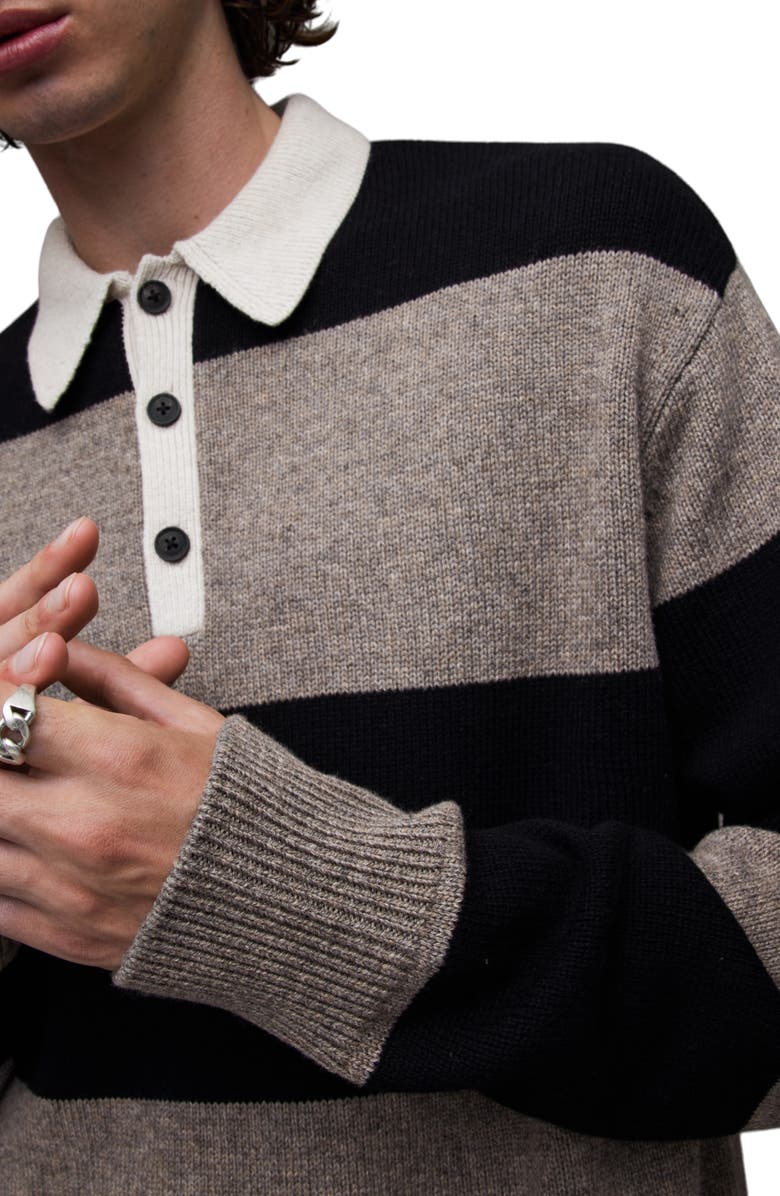 AllSaints Jax Stripe Wool & Cotton Polo Sweater, Alternate, color,