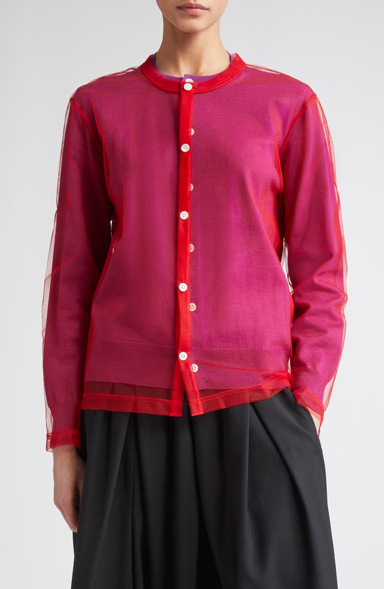 Comme des Garçons Worsted Wool Jersey & Tulle Cardigan, Main, color, 