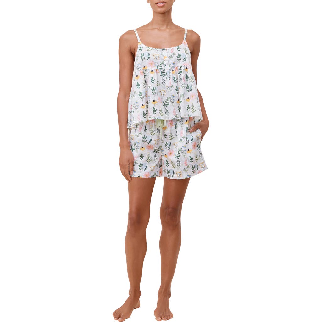 Papinelle Delphine Floral Cotton Sateen Short Pajamas In White