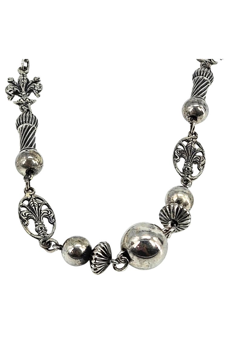 Vintage-Antique Sterling Silver Fleur-de-Lis Station Necklace, Alternate, color, Gold