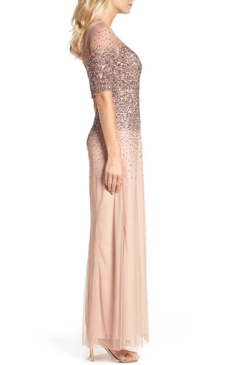Adrianna Papell Beaded Illusion Bodice Mesh Gown, Alternate, color,