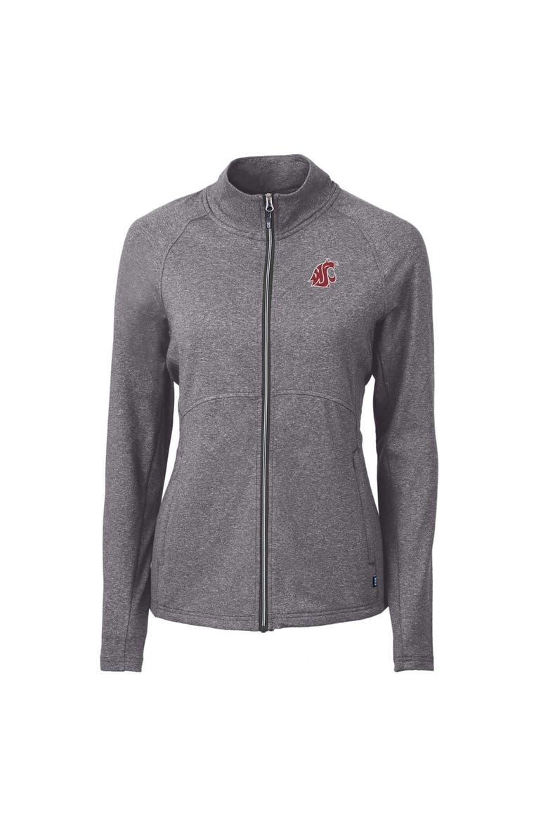 Women's Cutter & Buck  Heather Black Washington State Cougars Adapt Eco Knit Heather Recycled Full-Zip Jacket, Alternate, color, Heather Black