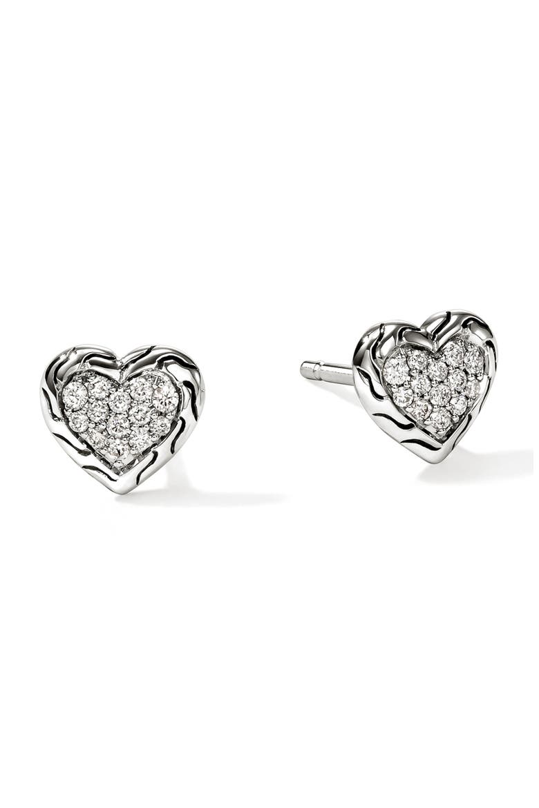 Essentials Heart Pavé Stud Earrings, Main, color, SILVER