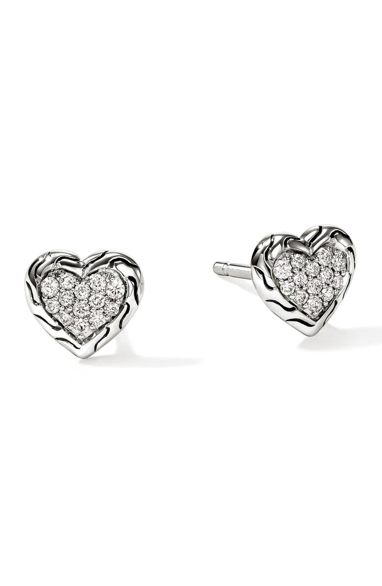John Hardy Essentials Heart Pavé Stud Earrings, Main, color, 