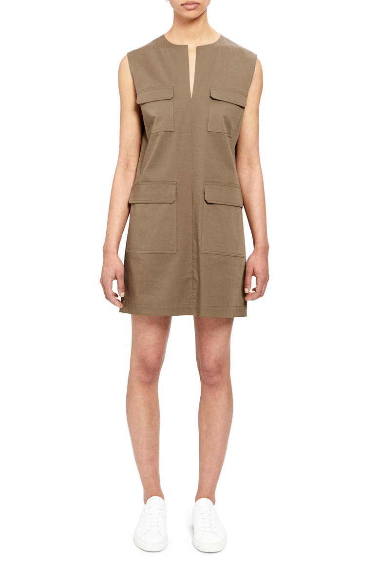 Utilitarian Sleeveless Stretch Cotton Dress, Alternate, color, CARGO - E8T