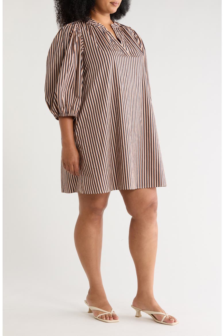 Victoria Split Neck Shift Minidress, Alternate, color, BROWN MULTI